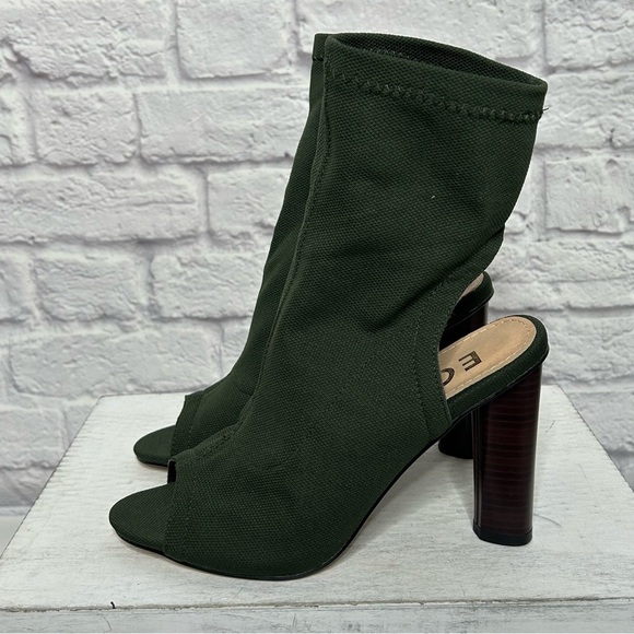 EGO Forest Green Knit Above Ankle Pull On Peep Toe Heels - Picture 8 of 16